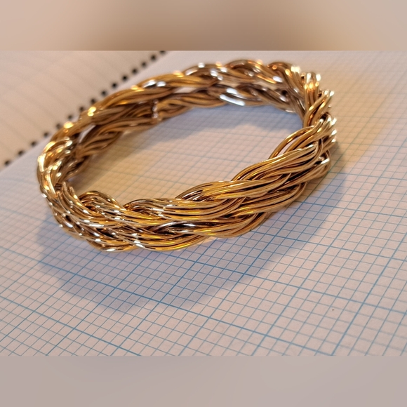 Elegant Double Twist Thick Gold Braided Bangle Bracelet - Picture 2 of 3